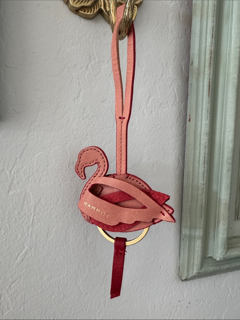 Rare Hammitt Pink Flamingo Leather Bag Charm with Gold Ring